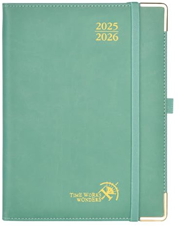 POPRUN Premium Kalender 2025 2026 Wochenplaner Hardcover, ca. A5 (22 x 16,5 cm), 17-Monate-Terminplaner (Aug.2025-Dez.2026) mit Vergoldete Schutzecken, 100 GSM Papier - Mitternachtsgrün