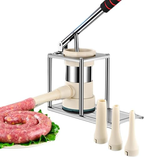 Uoqpty Sausage Stuffer Machine | 5 Stuffing Tubes Vertical Stainless Steel Meat Sausage Stuffer | Manual Kitchen Stuffing Maker, Sausage Filling Machine for Commercial and Home Use