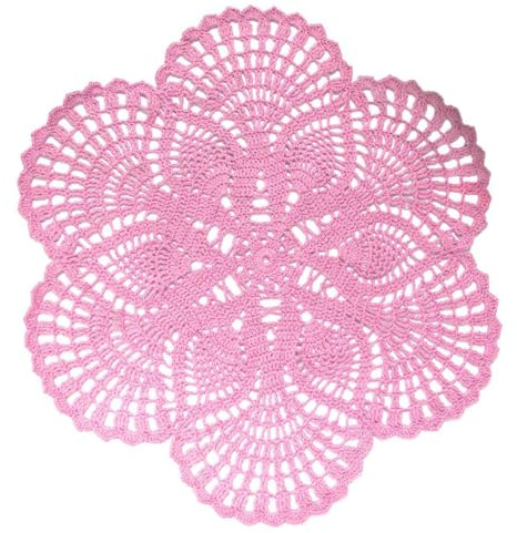 BOMHCS Napperon rond fait à la main en dentelle au crochet de 38,1 cm à 43,2 cm, 6 pétales de fleurs, dessous de verre, napperons vintage (1, rose)