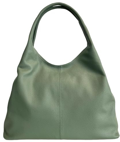 Modarno Sacca da Donna in Pelle | Nero | Borsa a Spalla | Vera Pelle | Made in Italy | Modello Samona (Verde Acqua)