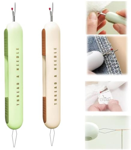 BEPSYOM 2 Pièces 2 in 1 Enfile Aiguille et Découd Vite, Enfile-Aiguilles Manuel, Passe Fil Portable, Coupe Fil Rétractable, Découseur pour Artisanat Quilting (Vert, Jaune)