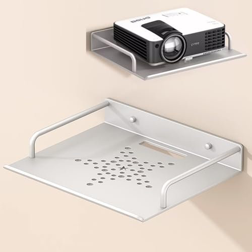 IMUNKT Beamer Wandhalterung, Kleiner Router Regal, Schwebendes Projektorregal, Kabelbox/Webcam/Spielekonsolen Halter, Aluminium Receiver Regal(28.5 * 24 * 4cm)