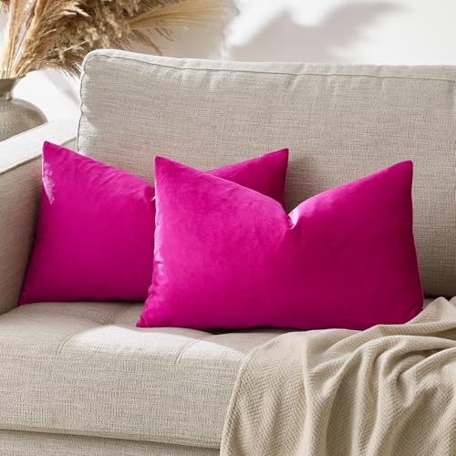 GIGIZAZA 2er Set Samt Kissenbezug Hot Pink Dekokissen Lendenkissen Dekorative Kissenhülle Weich Sofakissen Zierkissen deko für Sofa Wohnzimmer Schlafzimmer 30x50 cm
