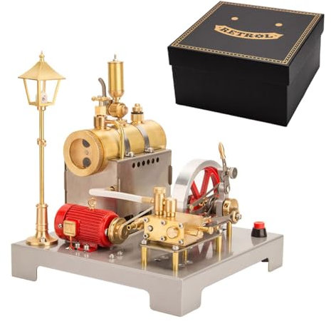 ENGINEMECH SE-02 Dampfmaschine Modell Bausatz, Vollmetall Reversible Horizontale Stationäre Dampfmaschine mit Generator und Straßenlaterne Kit, Weihnachtsgeschenke für Kinder(100PCS)