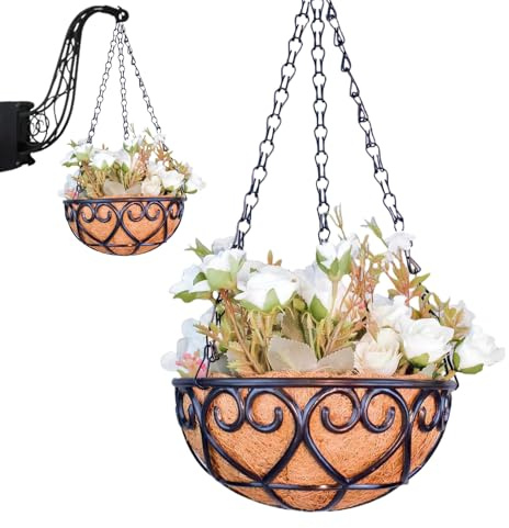 Pflanzkorb Hängend, Blumenampel Mit Kette, Metall Blumenampel Pflanzkorb Hängekorb Hängeampel, Hängeampel Mit Kokoseinsatz, Runder Pflanzenhalter Mit Kette Für Balkon Garten Dekoration（leerer Korb)