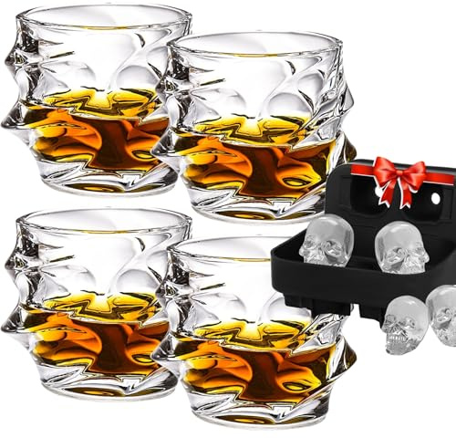 Qixfyze Vasos de Whisky Cristal Lujo, Japonés Vasos Barra Fondo Grueso y Pesado, Coñac Únicos for Cócteles de Whisky, Ginebra y Agua, Juego Copas para el Día del Padre(4pack)