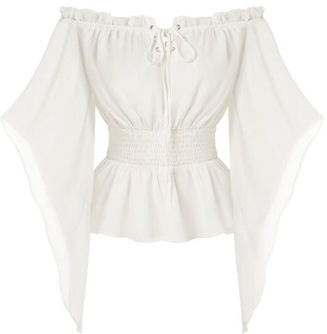 Scarlet Darkness Blouse de style Renaissance pour femme, sans manches, à lacets, chemisier traditionnel, Blanc., L