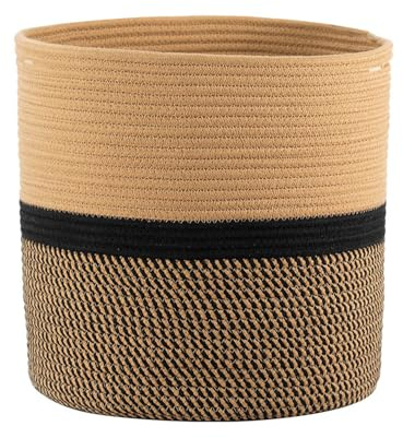 hjwanyin Vaso per piante con fodera, cesto per piante in corda di cotone intrecciata, per vasi da interni, 20 x 20 cm, cesto portaoggetti pieghevole in iuta, decorazione moderna, cesto portabiancheria