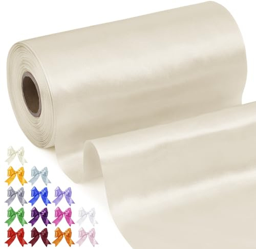 Uiopa Geschenkband Breit 15cm x 20m Satinband Beige Schleifenband Polyester Stoffband Deko Satin Band für Geschenkverpackungen, Hochzeiten, Stuhlschärpen, DIY-Handwerk