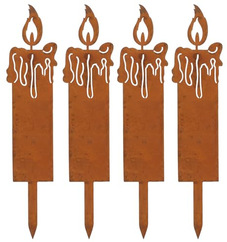 JOFONY Rost Kerzen Weihnachten Deko 4er Set, Gartenstecker Rost Weihnachtsdeko Draußen, Roststecker Kerzenlicht Outdoor Deko für Wwihnachts Garten Advent Grabschmuck