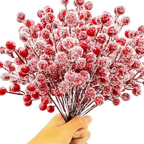 Jadeunm 20 Stück Künstliche Zweige Rote Beeren, Weihnachten Beerenstiele | 26cm Holly Zweige Picks Künstliche Rote Stechpalmen Beeren Picks für Weihnachtsbaum Dekoration Girlande, Winter Deko