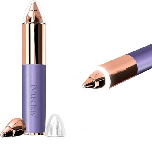 iMusthav Rasoir et tondeuse précision sourcils, nez et oreilles - Plaqué or 18 carats, doux pour la peau, LED 360°, piles incluses (Violet)