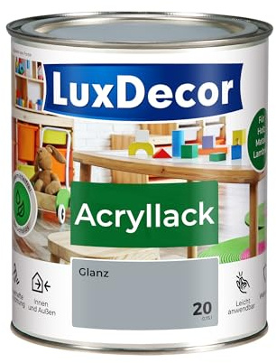 LuxDecor Acryllack 750ml Glänzend (20) Morgennebel, Holzlack Buntlack, Spielzeuge Metall Möbel Fenster Sicher Kindermöbel Spielzeuge