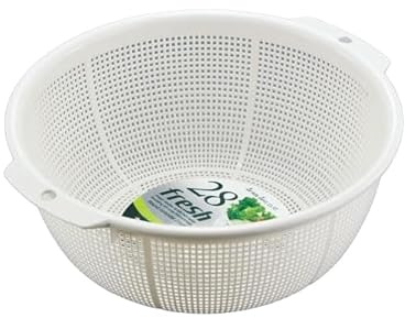 28cm Plastic Mesh Colander, 14cm Deep Kitchen Strainer for Fruit & Vegetables, White Fruit Basket with Handles