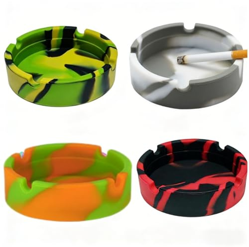 LSTCPGLAI 4 Pack Reusable Indoor Ash Trays - Portable Round Ashtray Set for Secure Outdoor Use, Home Office Travel Essentials