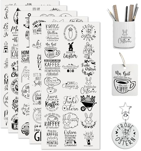 CHNVICK 105 Stück Deutsche Redewendungen UV DTF Becherfolien, Rub on Transfers für Tassen, UV DTF Transferpapier mit Realistischen Mustern, Langlebige Sticker selbst gestalten für Flaschen