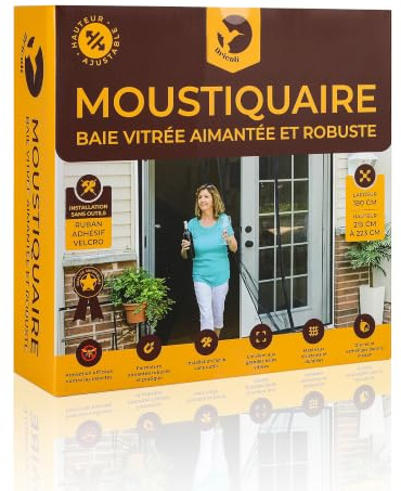 Moustiquaire baie vitree coulissante 180x215/223 Ajustable - Aimantée - Fermeture automatique - magnétique - Maille Ultra Fine laisse passer l'Air Frais - Robuste et Facile à Installer - Noir