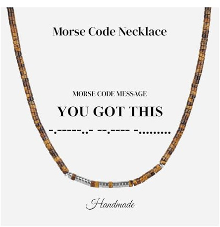 COAI morsekod halsband för män, heishi-sten, pärlhalsband för män, justerbar längd 50 cm med 5 cm förlängare, 20+2, Sten