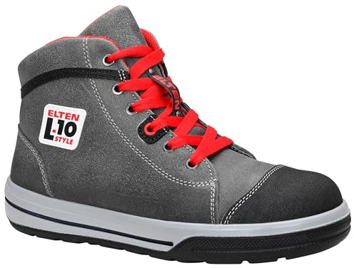 ELTEN Säkerhetsskor Vintage Pirate Mid ESD S3, kvinnor och män, läder, stålhätta, lätt, sportig, grå/svart, storlek: 41