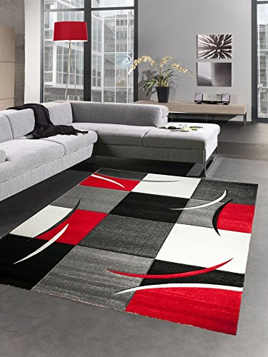 CARPETIA Designermatta, vardagsrumsmatta, rutig, röd, grå, krämvit, svart, storlek 120 x 170 cm