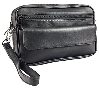 XXL HANDGELENKTASCHE LEDER - Herrentasche Handtasche Umhängetasche Tasche Gürteltasche Horst Schlämmer Schwarz Herren Tragegurt Handschlaufe Reißverschluss Männer Frauen Smartpfone Handy