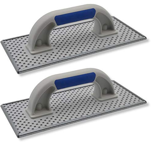 DEWEPRO® Lot de 2 blocs à poncer - Planche à poncer en WDVS, béton cellulaire et polystyrène - Planche à râper - Truelle avec plaque en acier galvanisé - 270x130mm - Planche à niveler