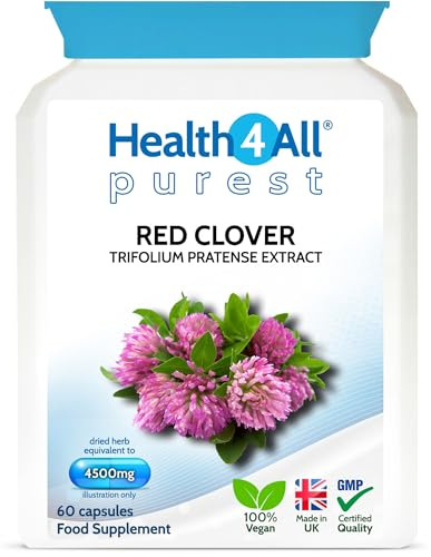 Red Clover 4500mg 60 Capsules 2 Months Supply 24mg Isoflavones 1 a Day | High Strength Extract 24mg Isoflavones in Each Capsule, Menopause Support & Hormone Balance Vegan Supplement Made in UK