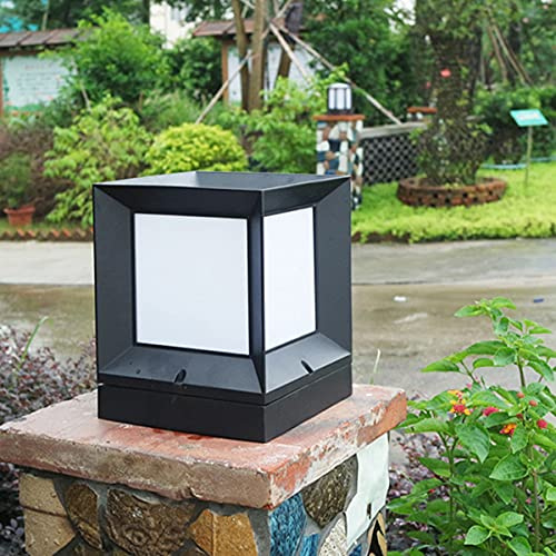 QEGY Moderno LED Farola de Jardín Blanca Cálida, Clasica Cuadrada Luces de Camino Impermeable, E27 Acrílico Lámparas de Cabeza de Columna con Base, Luz de Paisaje Para Valla,M