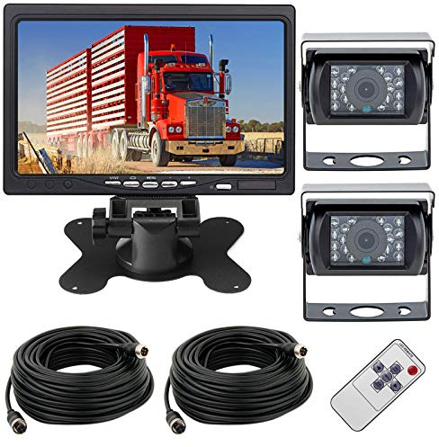 Rückfahrkamera mit Monitor，12-24V 4Pin 2 x 18LEDs Wasserdicht Nachtsicht Rückfahrkamera mit 15M Luftfahrt Kabel +7 TFT LCD HD Farbmonitor Anzeige für große LKW/Bus/Wohnmobil/Anhänger