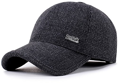 VoilaLove Cappello da Baseball da Baseball con Visiera a Becco di Lana Calda Invernale in Lana da Uomo, con scaldamani a Pieghe (Z Nero)