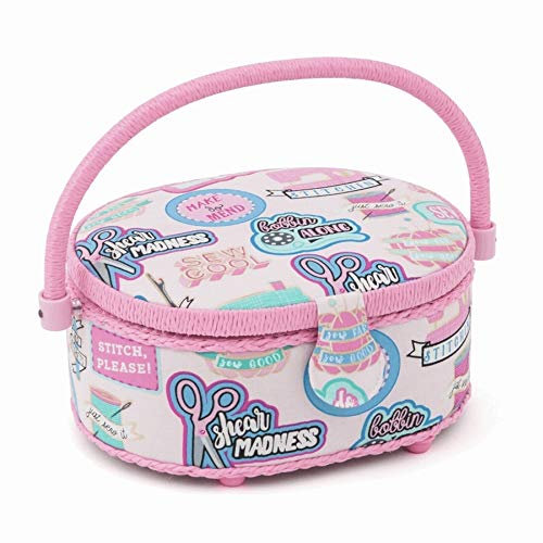 Nähkorb Nähkasten Sew Cool oval mit Tragegriff, Kunststoffeinsatz, Stoffüberzug (18 x 23 x 10 cm)