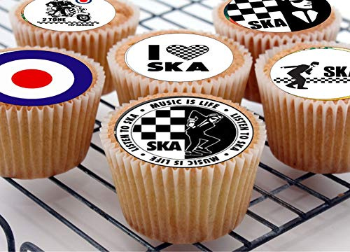 cdb 24 Ska Iced/Icing Cupcake Topper Edible Fairy Cake Bun Toppers Round