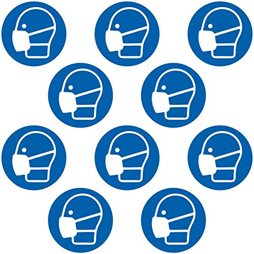 deformaze 10x Sticker Mundschutz tragen Aufkleber Atemschutz Maske Atemschutzmaske benutzen Gebotszeichen Hygiene 9cm rund für Firma Geschäft Betrieb Lokal