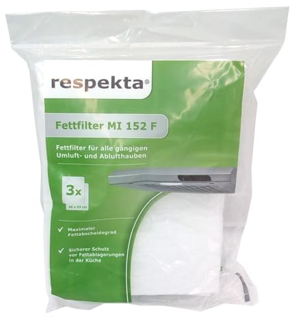 Respekta Fettfiltermatte für Dunstabzugshauben / 3 Stück im Set/Fettfilter Dunstabzugshaube für Umluftbetrieb/mit maximalem Fettabscheidegrad/MI 152 FN