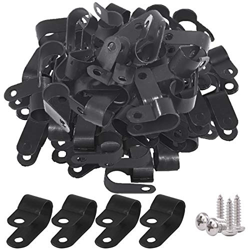 Glarks Lot de 60 serre-câbles en nylon noir de 9,5 mm avec 60 vis pour fils, câbles, conduits et conduits de câbles (noir)