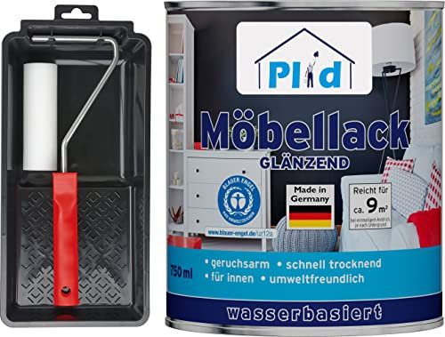 Plid® Möbellack Weiß Glänzend, 0,75 l Set - [DIN EN 71.3 - KINDERSPIELZEUG - GEEIGNET] - innen & aussen - Blauer Engel - Weisslack - Türenlack - Holzlack - Spielzeugfarbe - Holzfarbe - Made in Germany