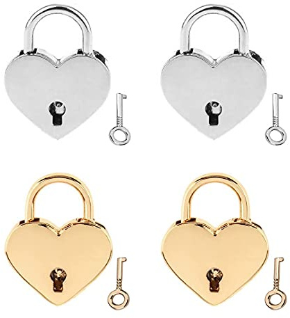 4 Pack Key Padlock,Mini Pad Lock Heart Shaped Metal Padlock Alloy Heart Lock with Keys for Luggage Diary Book Jewelry Box (Silver&Gold)