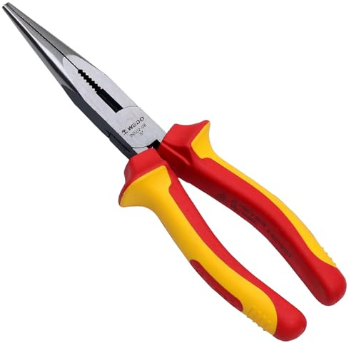 WEDO Pinza a becchi isolati da 15,2 cm, VDE 1000 V, pinza a iniezione a becco lungo, forgiata in acciaio al cromo vanadio e manici antiscivolo a doppio materiale, durezza ganascia HRC58-63