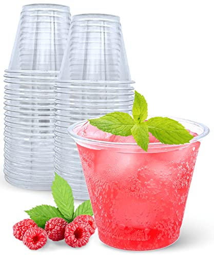Aatriet 9 oz Clear Plastic Cups, 50 Pack Classic Clear Disposable Wine Cups for Wedding & Party, Elegant Cocktail Cup, Plastic Tumblers for Iced Coffee, Cold Beverage