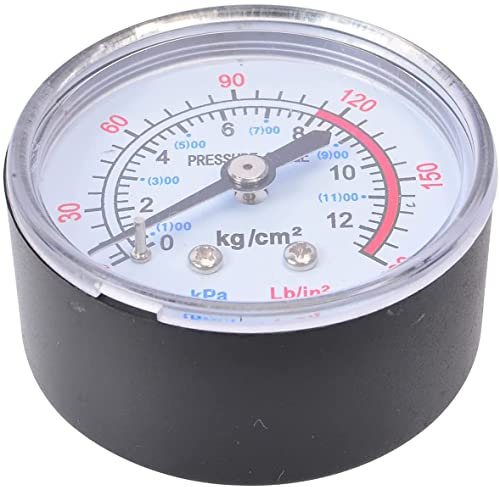 Air Pressure Gauge, Center Back Mount, 1/4 Male ZG Connection Size, 0-12 BAR,0-180 PSI