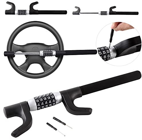 Universal 5 Digit Combination Steering Lock - Keyless Anti-Theft Lock for Cars, Trucks, SUVs, Golf Carts, Trailers