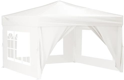vidaXL Partyzelt Faltbar mit Seitenwänden Gartenzelt Festzelt Pavillon Zelt Gartenpavillon Gazebo Gartenlaube Bierzelt Faltzelt Camping Weiß 3x3 m