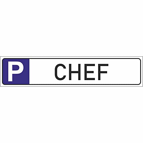 INDIGOS UG - Parkplatzschild Chef 52x11 cm - Schild aus Aluverbundplatte für Parkplatz, Garage, Hotel, Firma oder Schule - witterungsbeständig, langlebig, fest beschriftet mit Aufdruck Chef