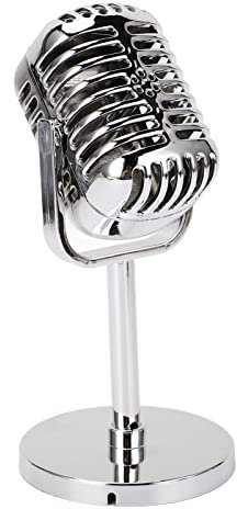 Prop de Micrófono Retro Vintage, Modelo de Micrófono Falso Clásico con Soporte, Decoración de Mesa de Escenario, Micrófono de Accesorios de Fotografía para Disfraces y Juegos de