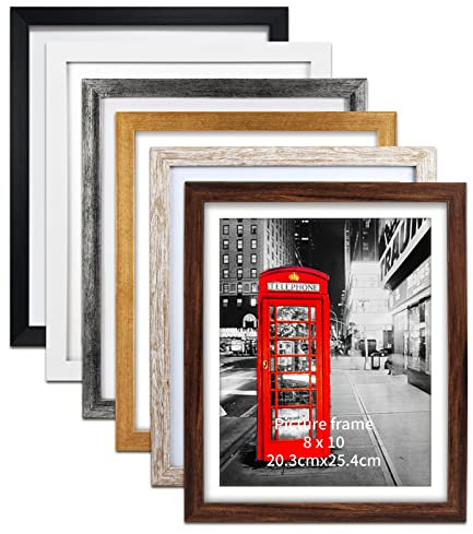 EYMPEU Bilderrahmen 20x25 CM 6er-Set, geeignet für 20x25 Bilder mit Passepartout oder 23x28 ohne Passepartout, für Wand und Tisch, Holzmasserung in verschiedenen Farben