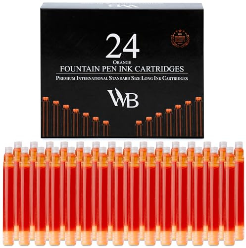 Wordsworth & Black Paquete De 24 Recambios De Tinta Para Pluma Estilográfica - 24 Cartuchos De Tinta Naranja - Tamaño Estándar Internacional - Longitud Aprox. 1,5 - Diámetro De La Base Aprox. 0,24