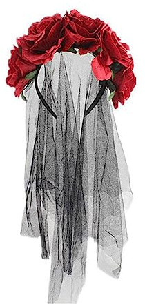 Fascia per Capelli con Velo in Pizzo per Adulti, Corona di Fiori con Velo Nero Fascia per Capelli per Halloween Fascia per Capelli Ghirlanda Floreale Gotica per Costume Cosplay Festa di Carnevale