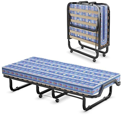 GOPLUS Cama plegable para 1 persona 80 x 200 cm, cama plegable para adultos con colchón de memoria 10 cm ortopédico, carga 120 kg, cama plegable para invitados y otopedicos (azul)