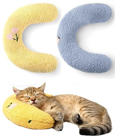 ODOOKON 2pcs Cojín para Gatos, Juguete Suave y Esponjoso para Mascotas, cojín de Hierba gatera, Juguete de Peluche, Almohada en Forma de U para Dormir, Descansar