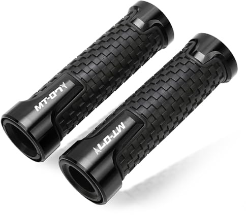 R QIANKONG MT-07 Motorcycle Handlebar Grips Compatible with MT-07 MT 07 FZ-07 FZ07 2014-2022 7/8 CNC Aluminum Handle Bar Non Slip Rubber Hand Grip(black)